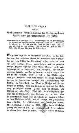 Betrachtungen über die Verhandlungen der 2ten Kammer des Grossherzogthums Baden über die Emancipation der Juden / [Gabriel Riesser]