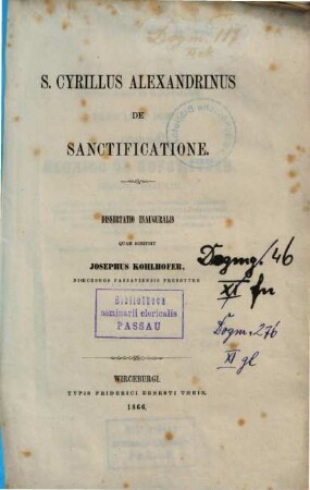 S. Cyrillus Alexandrinus de sanctificatione