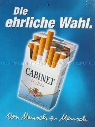 Werbeschild (doppelseitig) für "Cabinet lights"-Zigaretten
