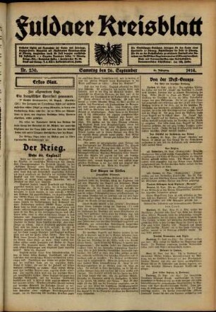 Erste Ausgabe vom Samstag, den 26. September 1914.