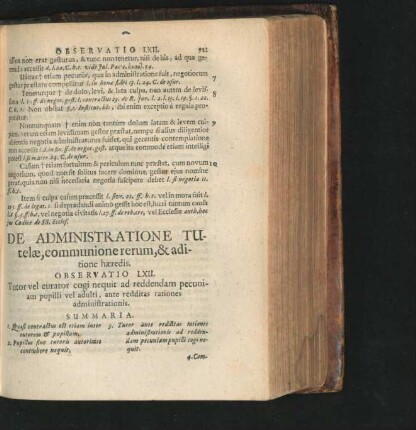 De Administratione Tutelae, communione rerum, & aditione haeredis. Observatio LXII.