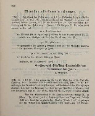 122. Ministerialbekanntmachung, betreffend die Zusammensetzung der Kommission zur pharmazeutischen Vorprüfung