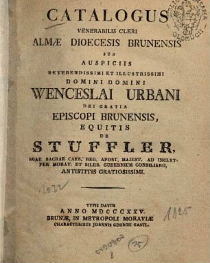 Catalogus venerabilis cleri Dioecesis Brunensis, 1825
