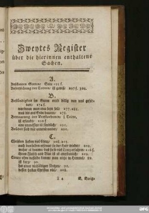 Zweytes Register über die hierinnen enthaltene Sachen.