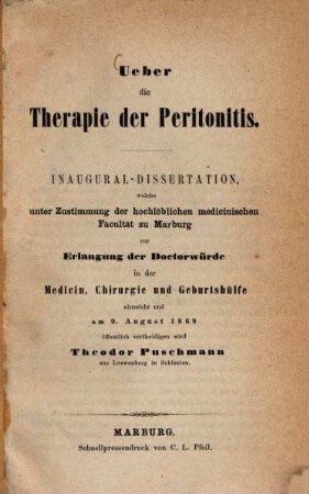 Ueber die Therapie der Peritonitis : Inaug. Diss.