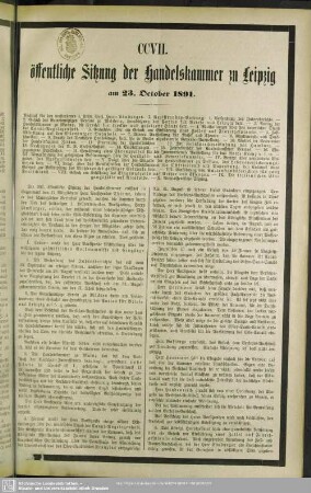 CCVII. öffentliche Sitzung der Handelskammer zu Leipzig am 23. October 1891