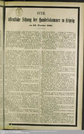 CCVII. öffentliche Sitzung der Handelskammer zu Leipzig am 23. October 1891