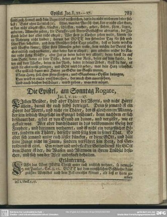 Die Epistel, am Sonntag Rogate, Jac. I, v. 22-27