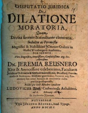 Disp. iur. de dilatione moratoria