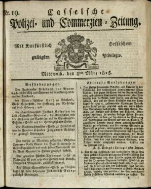 Nr. 19, Mittwoch, den 8ten Maerz 1815