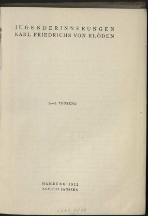 Jugenderinnerungen Karl Friedrichs von Kloeden