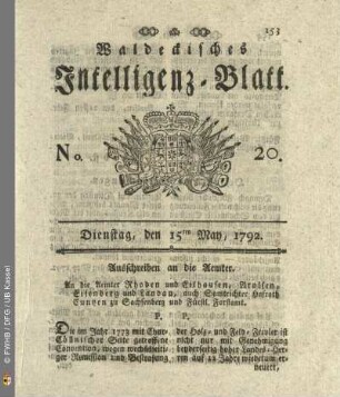 No. 20. Dienstag, den 15ten May, 1792