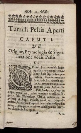 Caput I. De Origine, Etymologia & Significatione vocis Pestis. - Caput IV. De Terrore.