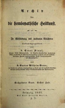 Archiv für die homöopathische Heilkunst, 16. 1837/38