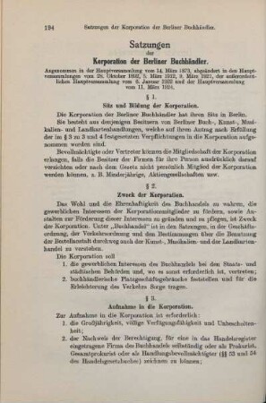 Satzungen der Korporation der Berliner Buchhändler