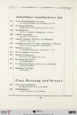 Zinn, Messing und Bronze (Nr. 393-432)