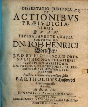 Dissertatio Iuridica De Actionibus Praeiudicialibus