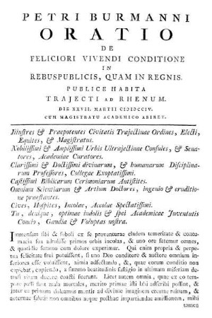 Oratio De Feliciori Vivendi Conditione In Rebuspublicis, Quam In Regnis.