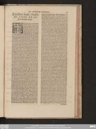 Beati Anselmi liber de concordia prascientiae & praedestinationis & gratia & liberi arbitrii, explicit. Eiusdem beati Anselmi Liber De Miseria hominis inscipit.