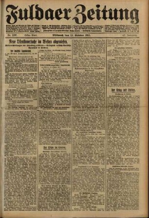 Erste Ausgabe vom Mittwoch, den 13. Oktober 1915.