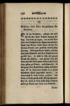 IX. Aristipp, oder über die gelehrte Lebensart.