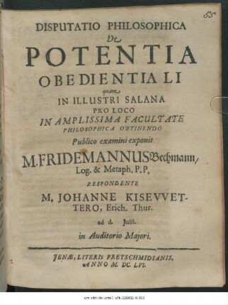 Disputatio Philosophica De Potentia Obedientiali