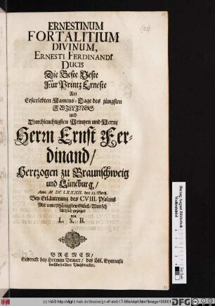 Ernestinum Fortalitium Divinum, Ernesti Ferdinandi Ducis