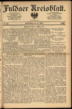 Erste Ausgabe vom Donnerstag, den 15. April 1897.