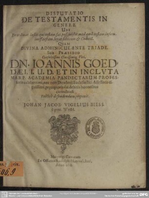 Disputatio de testamentis in genere