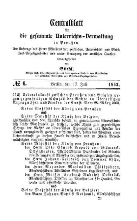 Uebereinkunft zwischen Preußen und Belgien wegen gegenseitigen Schutzes der Rechte an literarischen Erzeugnissen und Werken der Kunst. Vom 28. März 1863