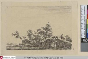 [Ein Reiter treibt Vieh über eine Brücke; A rider and flock on a bridge]