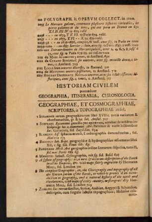 Historiam Civilem praecedunt Geographia, Itineraria, Chronologia