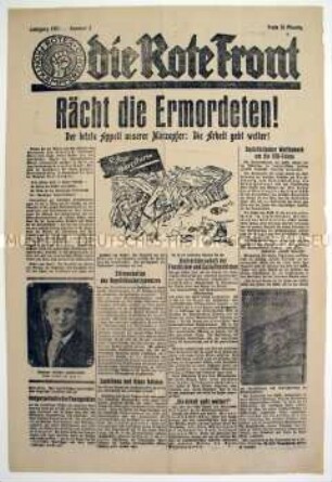 Wochenzeitung des RFB "Die Rote Front" u.a. zum Tod von zwei Jungkommunisten