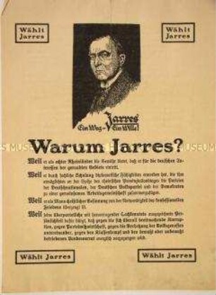 Programmatischer Wahlaufruf der Deutschen Volkspartei zur Unterstützung von Karl Jarres im ersten Wahlgang der Reichspräsidentenwahl 1925