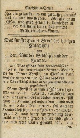 Das fünffte Haupt-Stück des heiligen Catechismi, von dem Amt der Schlüssel und der Beichte