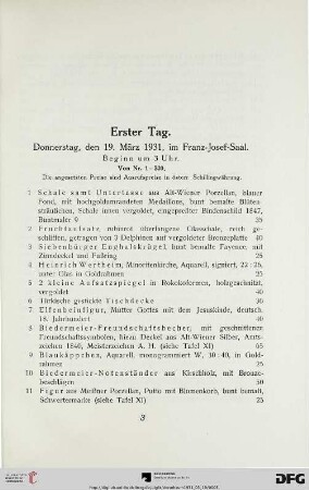 Erster Tag: Donnerstag, den 19. März 1931, im Franz-Josef-Saal, Beginn um 3 Uhr (Nr. 1-320)