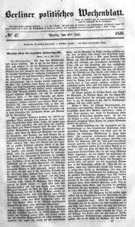 No 27, 6. Juli 1839