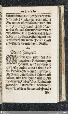 XI. Die Sorge um die inwendige Reinigkeit