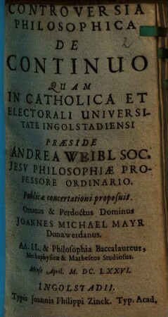 Controversia Philosophica De Continuo