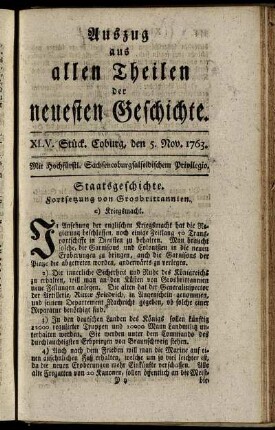XLV. Stück. Coburg, den 5. Nov. 1763.