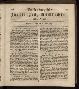 XIII. Stück... den I. April 1809 - XVII. Stück... den 29. April 1809.