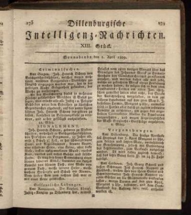 XIII. Stück... den I. April 1809 - XVII. Stück... den 29. April 1809.