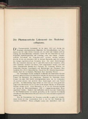 Die Pharmaceutische Lehranstalt des Medienalcollegiums.