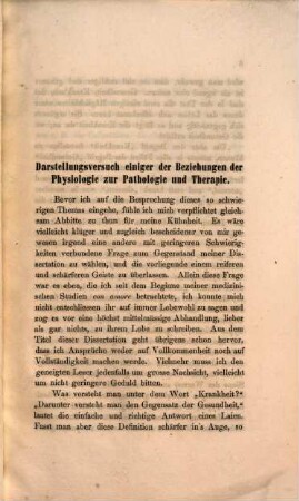 Darstellungsversuch einiger der Beziehungen der Physiologie zur Pathologie und Therapie