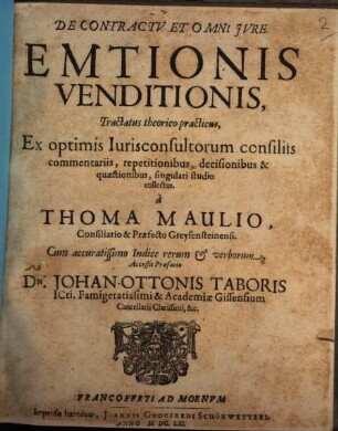 De contractu et omni iure emtionis venditionis, Tractatus