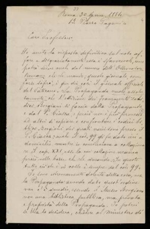Nr. 4: Brief von Ignazio Guidi an Paul de Lagarde an, Rom, 30.1.1884