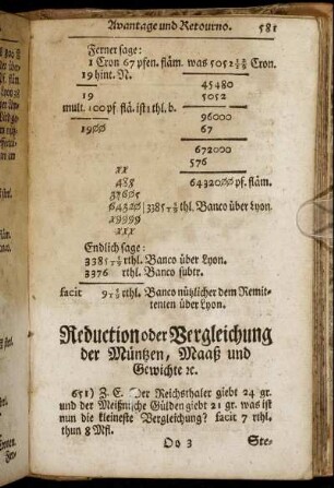 Reduction oder Vergleichung der Müntzen, Maaß und Gewichte [etc]