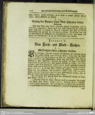 Titulus V. Von Forst- und Wald-Sachen