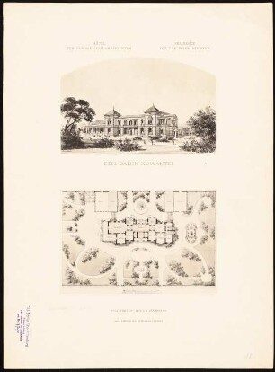 Residenz des japanischen Ministerpräsidenten, Tokio: Lageplan mit Grundriss, perspektivische Ansicht