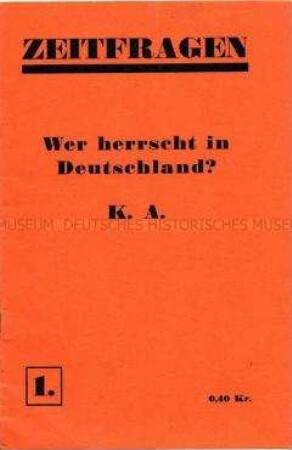 Exilschrift deutscher Antifaschisten in Schweden über die Lage in Deutschland (Reihe "Zeitfragen", Heft 1)